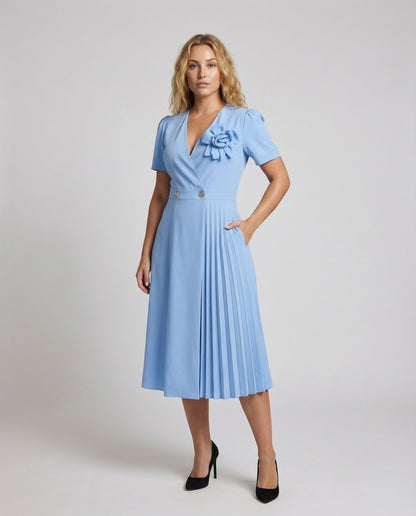 Abito Midi Donna Elegante con Pannello Plissé - Brentozzi