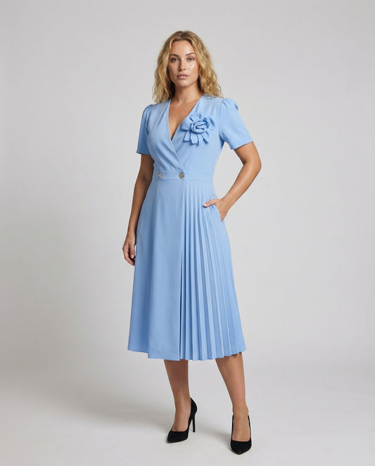 Abito Midi Donna Elegante con Pannello Plissé - Brentozzi