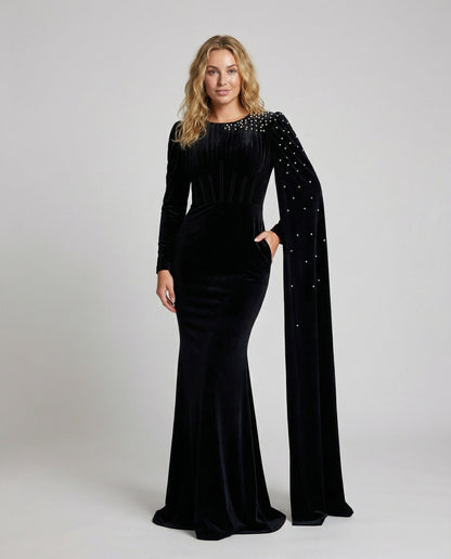 Abito Elegante Donna in Velluto con Cape Perline - Brentozzi