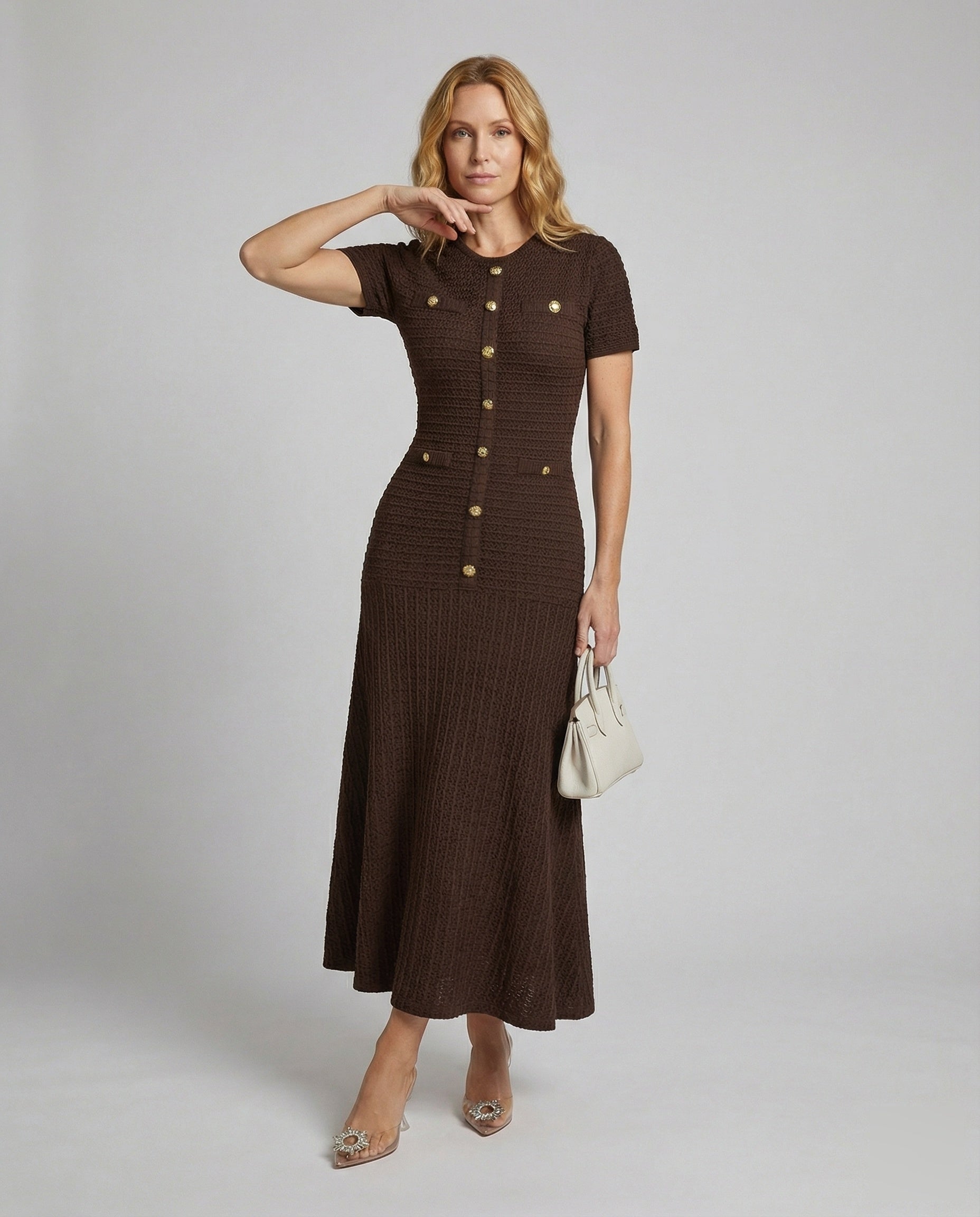 Abito Maxi Donna in Maglia Waffle Vestibilità Slim - Brentozzi