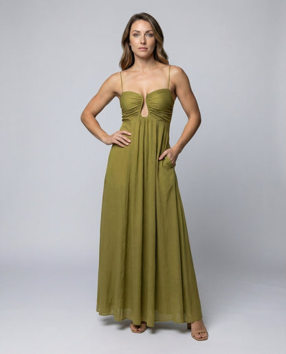 Abito Maxidress Donna Scollo a Goccia Fluido - Brentozzi