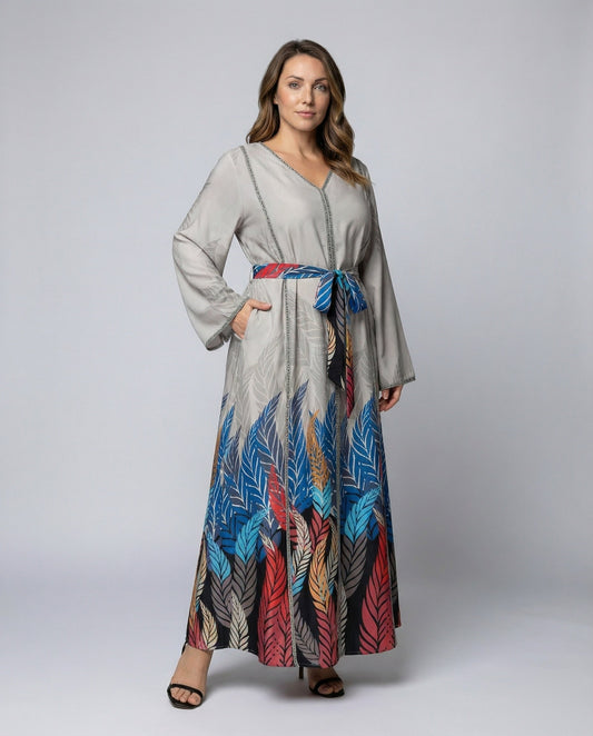 Abito Maxi Donna Flowy con Stampa Foglie - Brentozzi