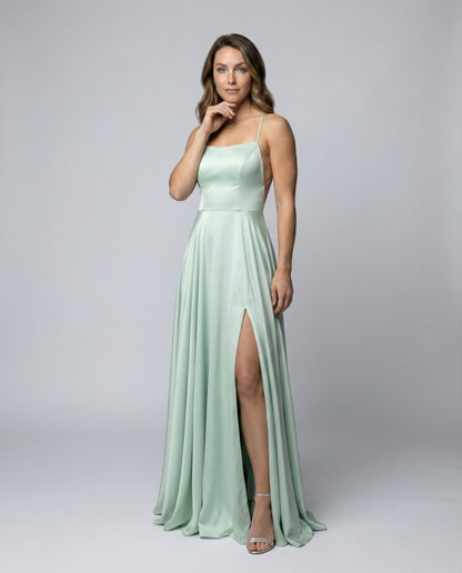 Abito Lungo Donna in Satin Fluttuante con Spacco - Brentozzi