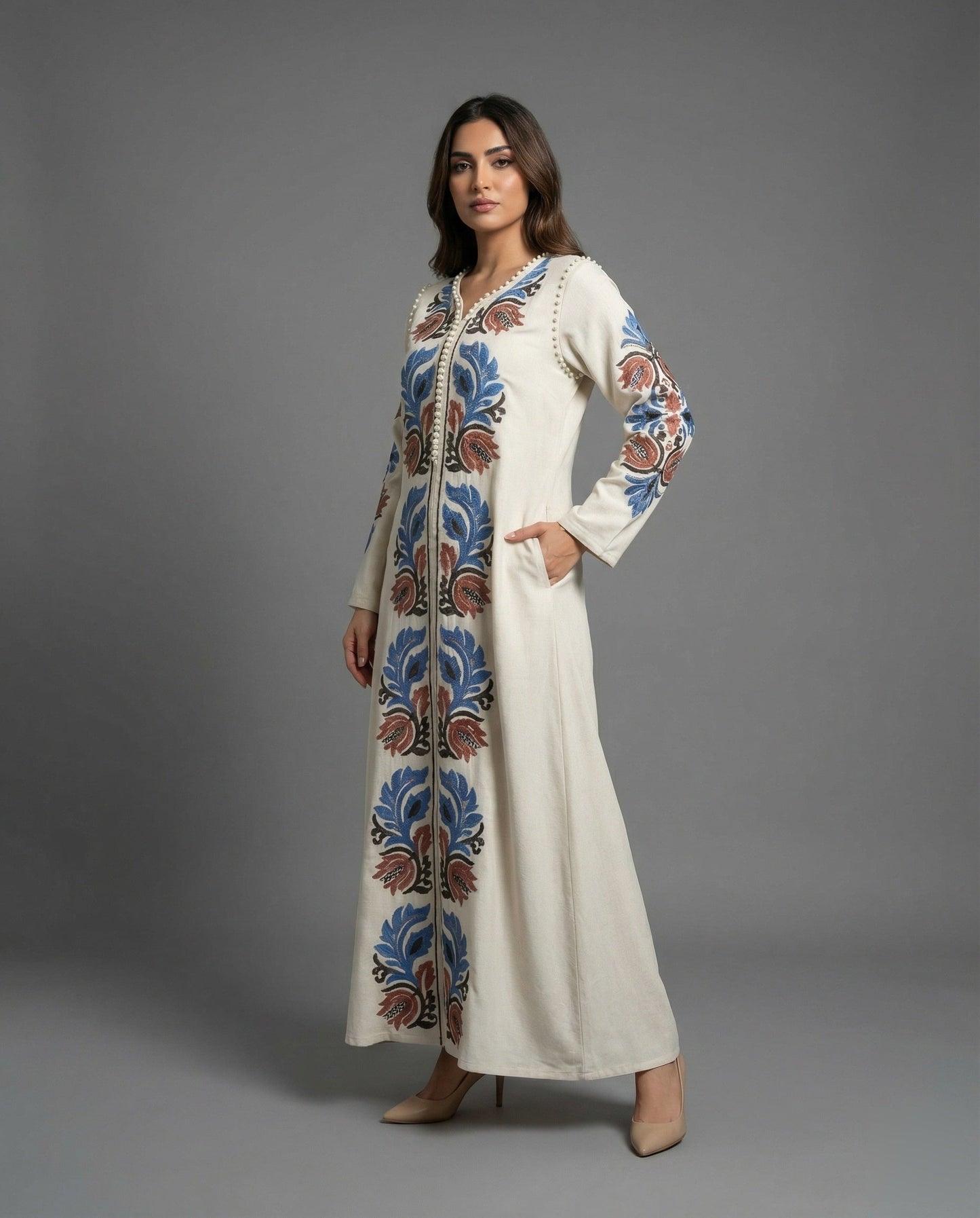 Abito Maxi Donna in Stile Kaftano Ricamato Folkloristico - Brentozzi