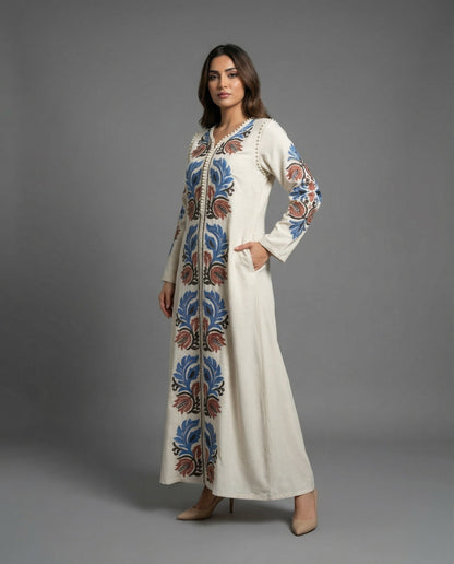 Abito Maxi Donna in Stile Kaftano Ricamato Folkloristico - Brentozzi
