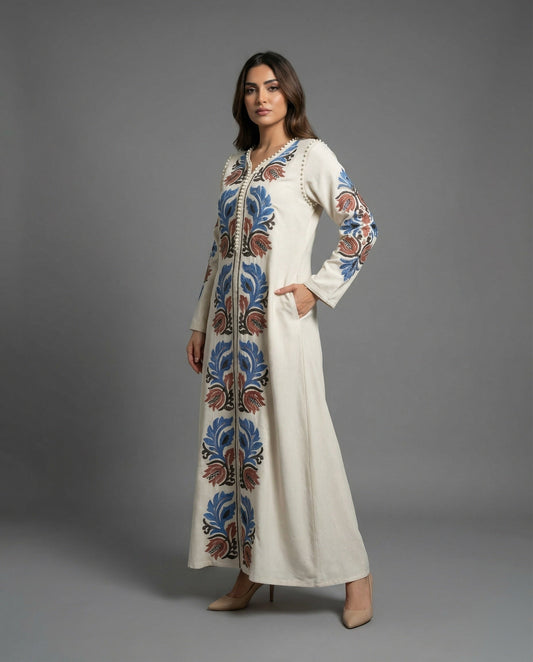 Abito Maxi Donna in Stile Kaftano Ricamato Folkloristico - Brentozzi
