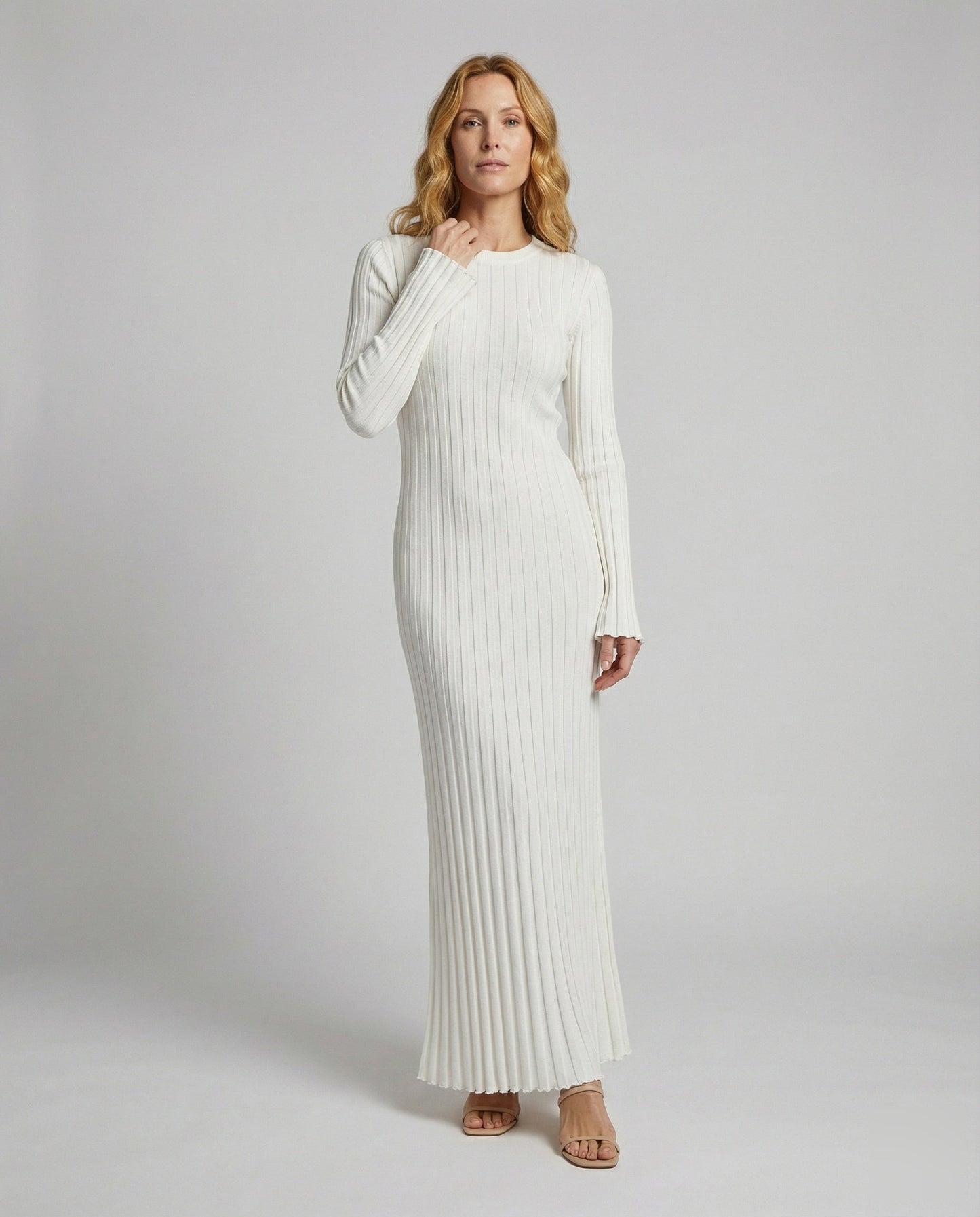 Abito Maxi Donna in Maglia Sottile Coste - Brentozzi