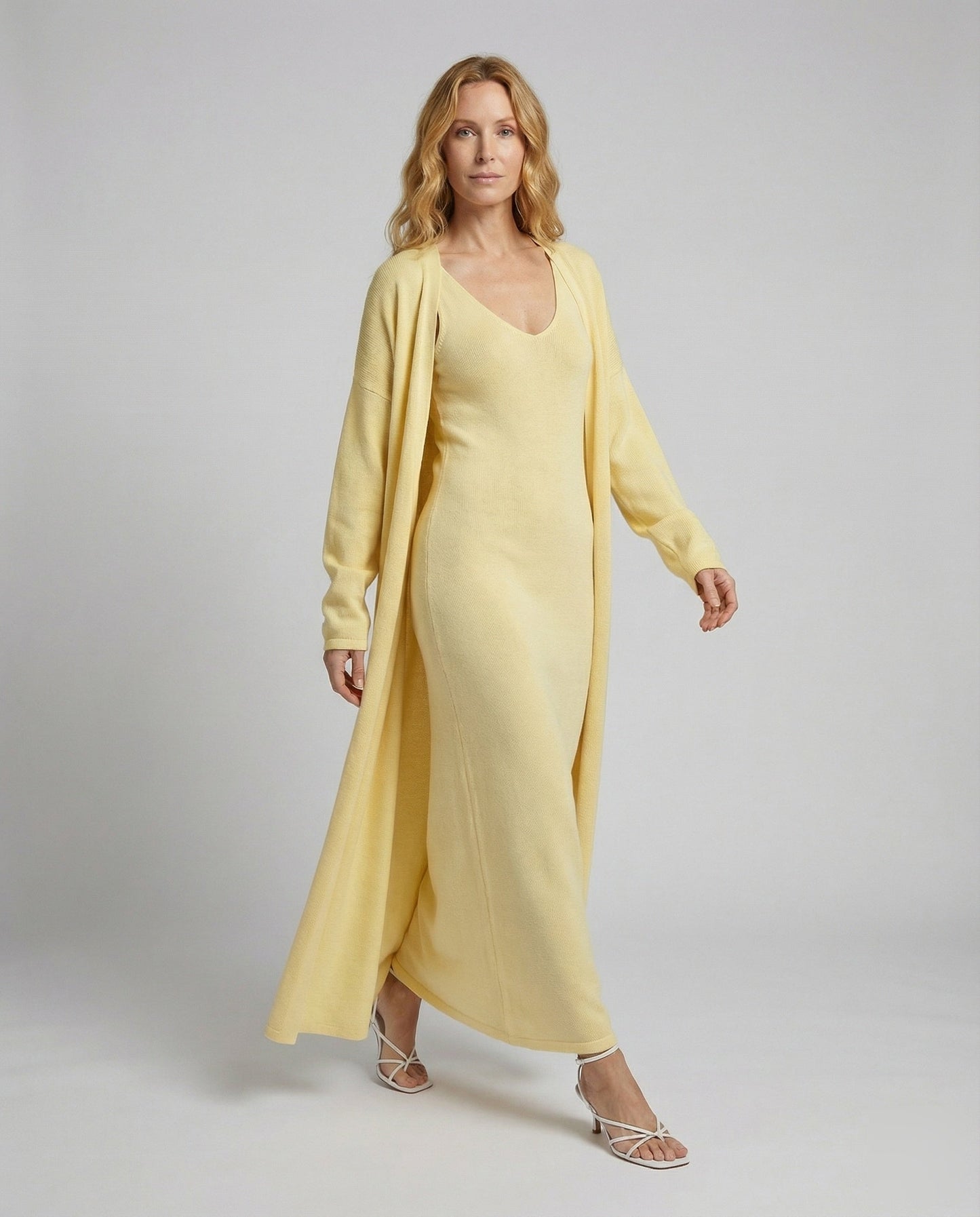 Abito Slip Donna in Tessuto Costine con Cardigan Lungo - Brentozzi