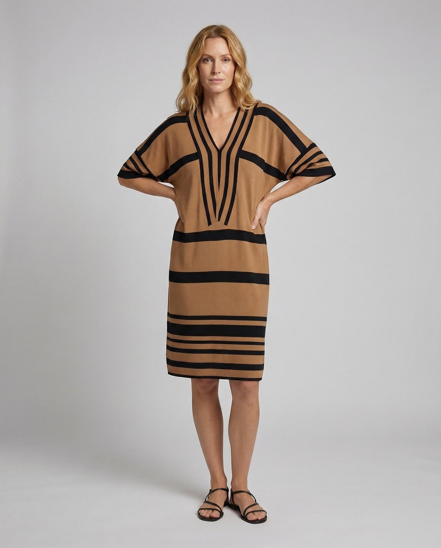 Abito Midi Donna Spiaggia Rigato Scollo V - Brentozzi