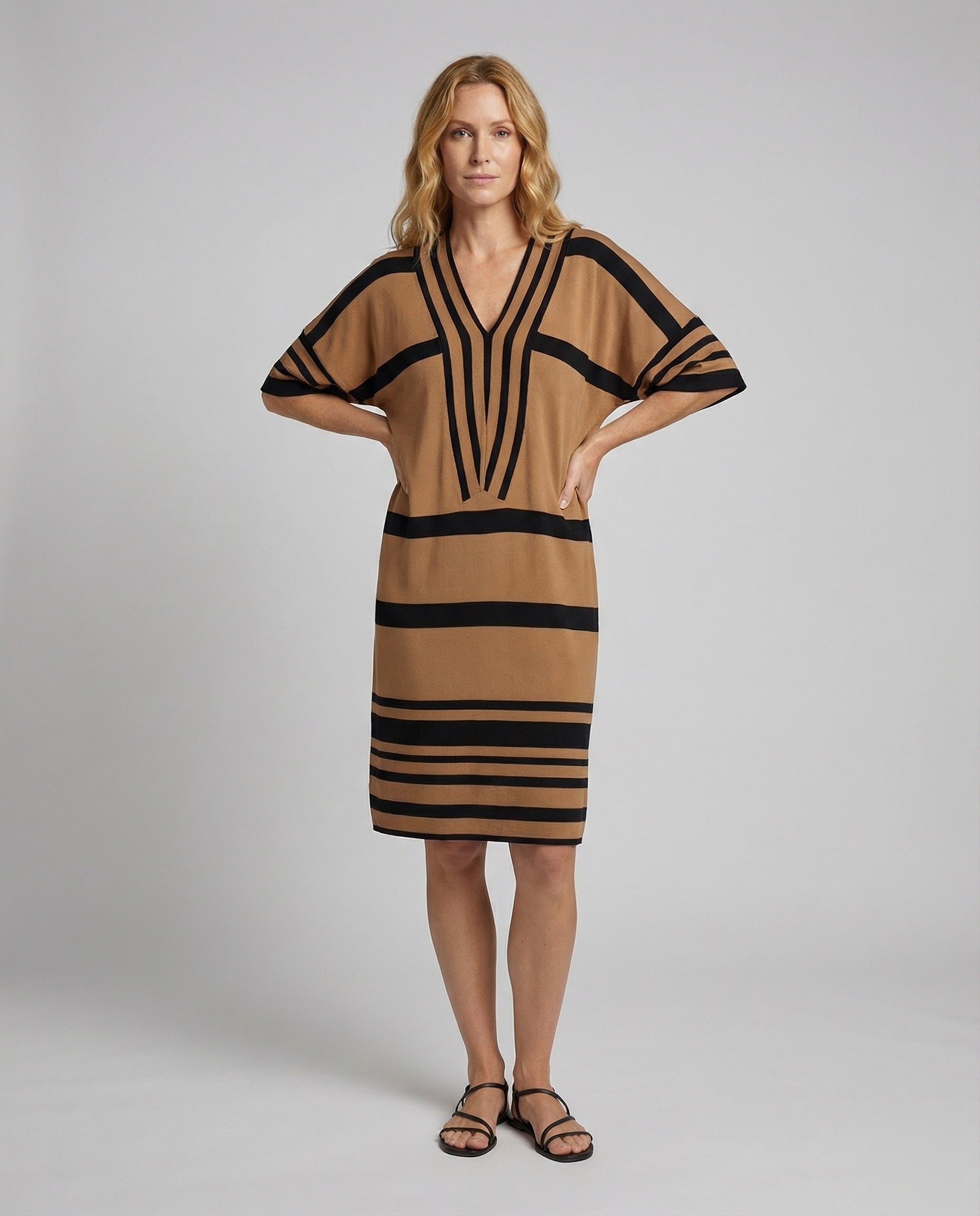 Abito Midi Donna Spiaggia Rigato Scollo V - Brentozzi