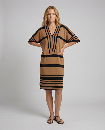 Abito Midi Donna Spiaggia Rigato Scollo V - Brentozzi