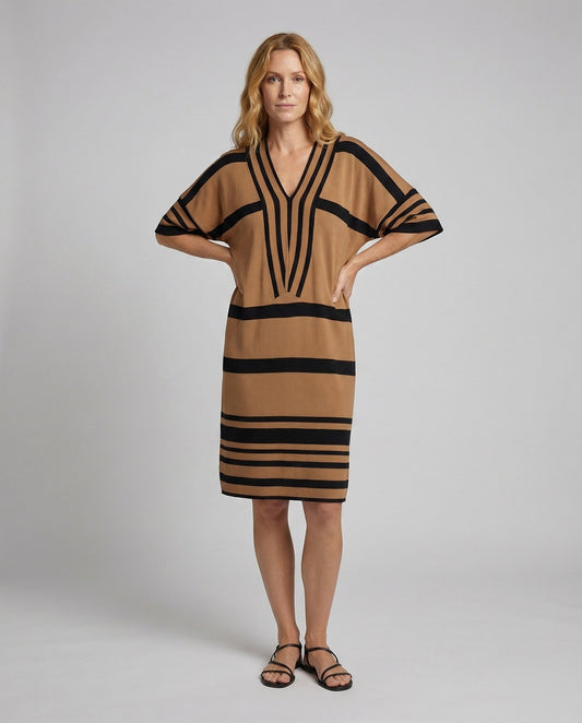Abito Midi Donna Spiaggia Rigato Scollo V - Brentozzi