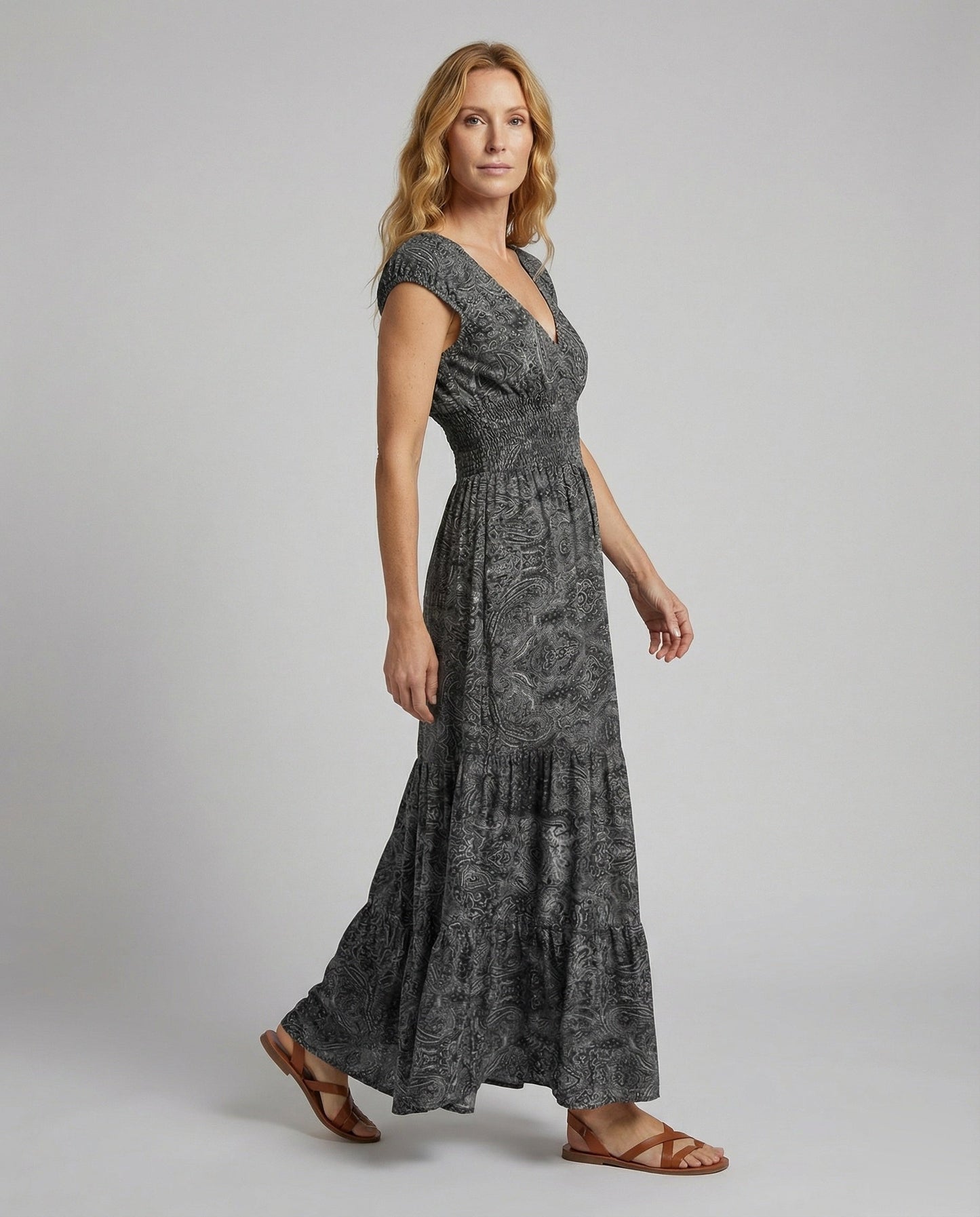 Abito Maxi Donna Boho Strati Manica a Pipistrello - Brentozzi
