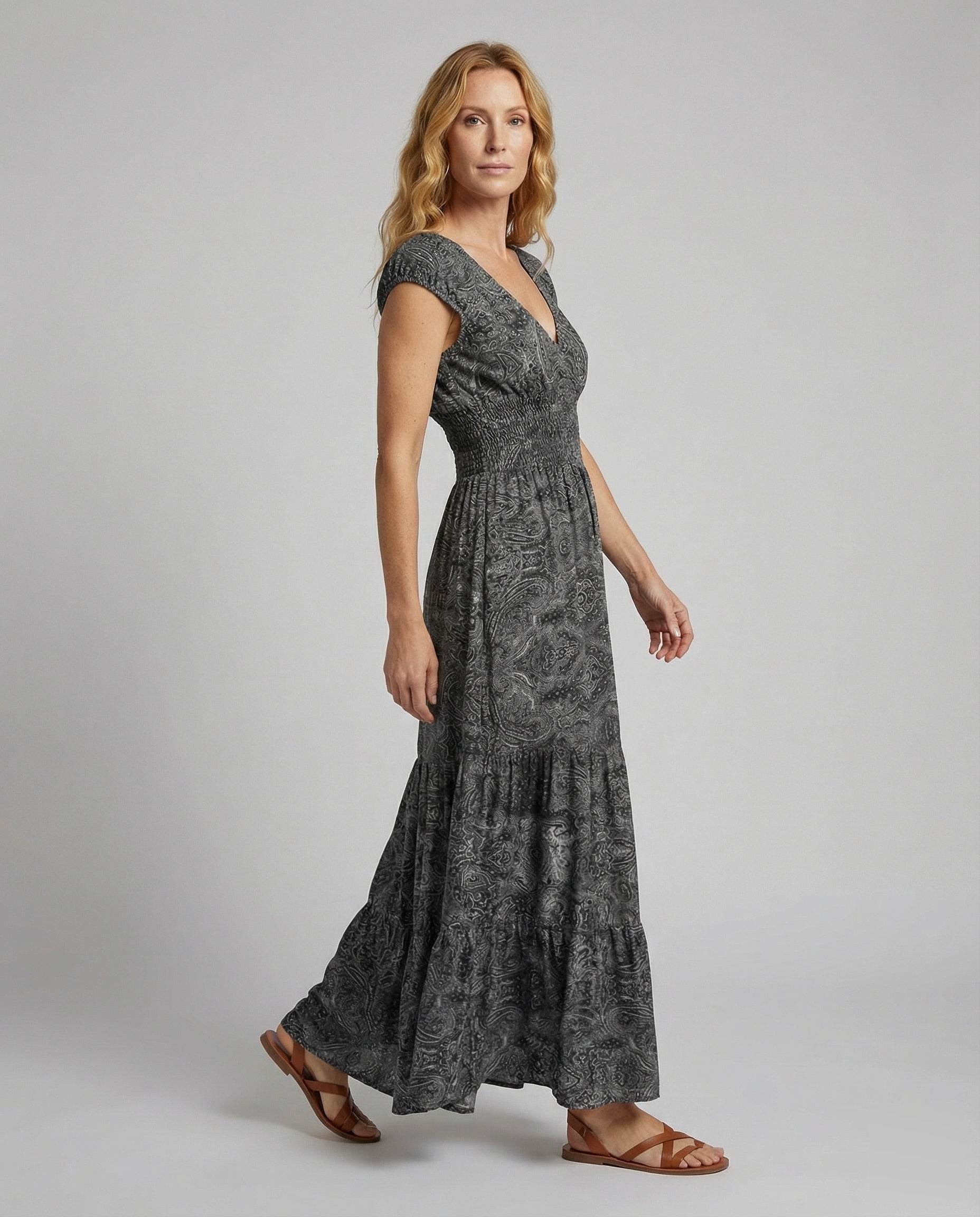 Abito Maxi Donna Boho Strati Manica a Pipistrello - Brentozzi