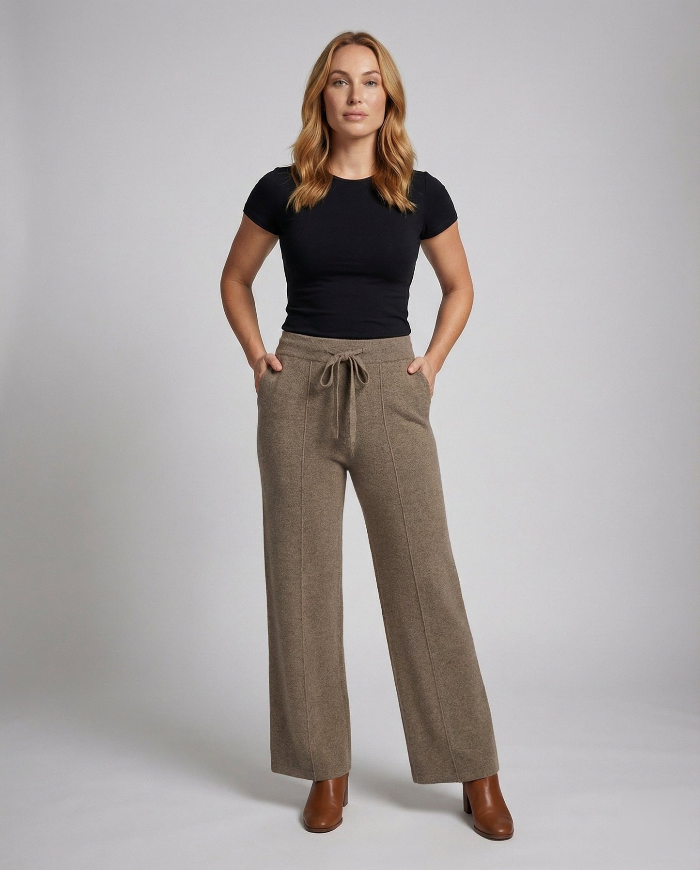 Pantaloni Lavorati Donna Vita Alta Taglio Largo - Brentozzi