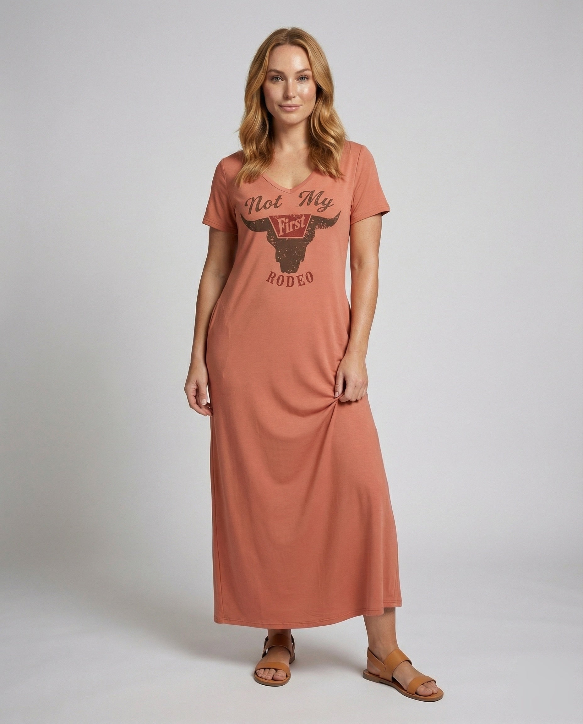 Abito Maxi Donna Scollo a V Stampa Vintage Casual - Brentozzi