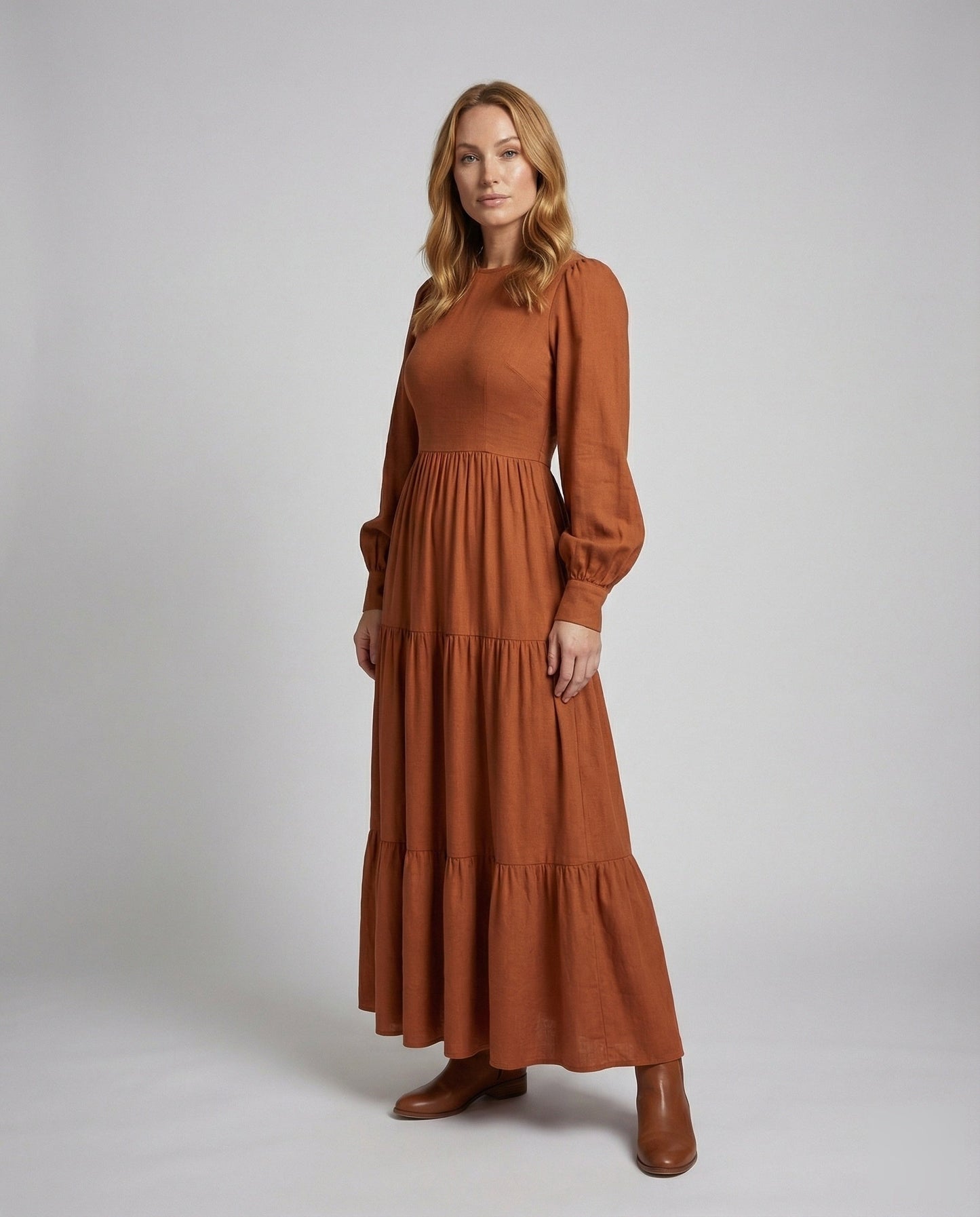 Abito Maxi Donna Svasato con Gonna Arricciata - Brentozzi
