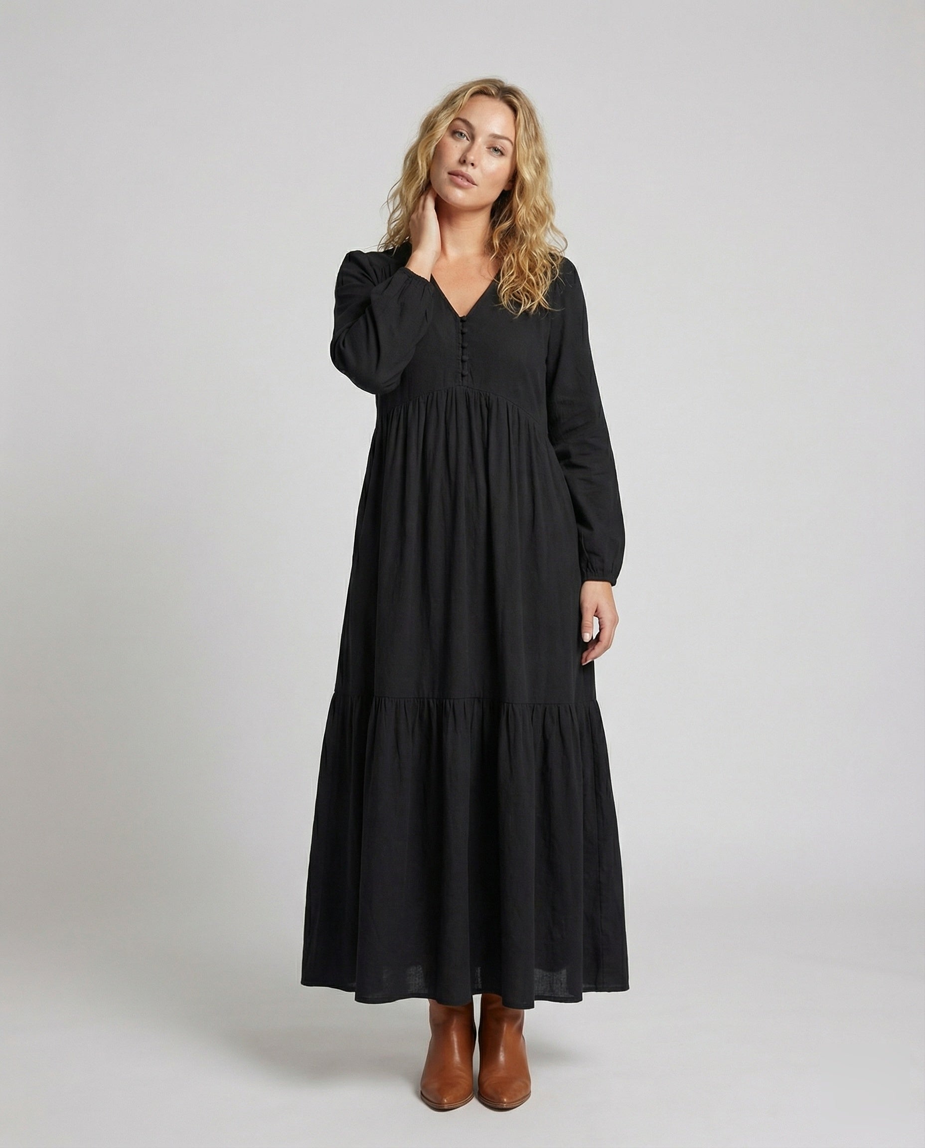 Abito Maxi Donna Svasato con Gonna a Balze - Brentozzi