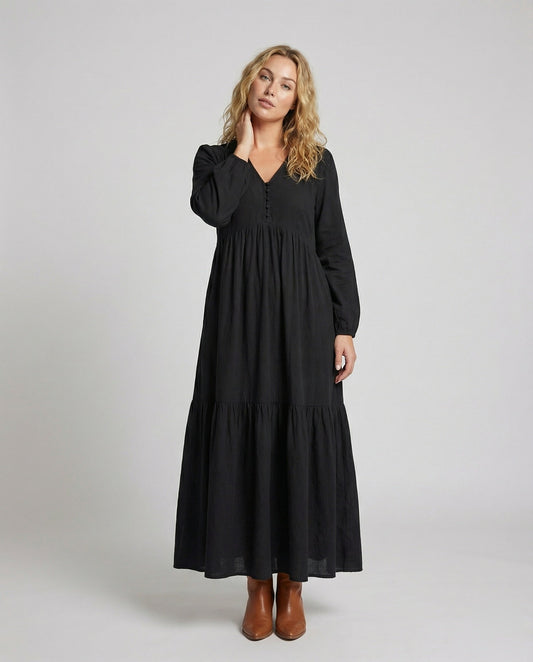Abito Maxi Donna Svasato con Gonna a Balze - Brentozzi