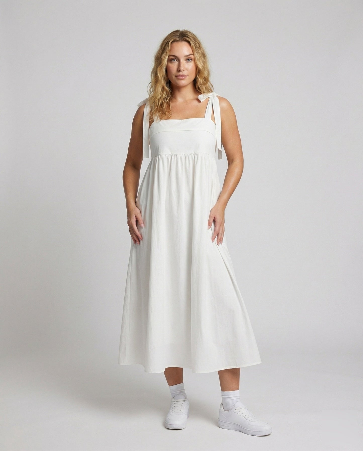 Abito Midi Donna Sottile con Spalline e Fiocchi - Brentozzi