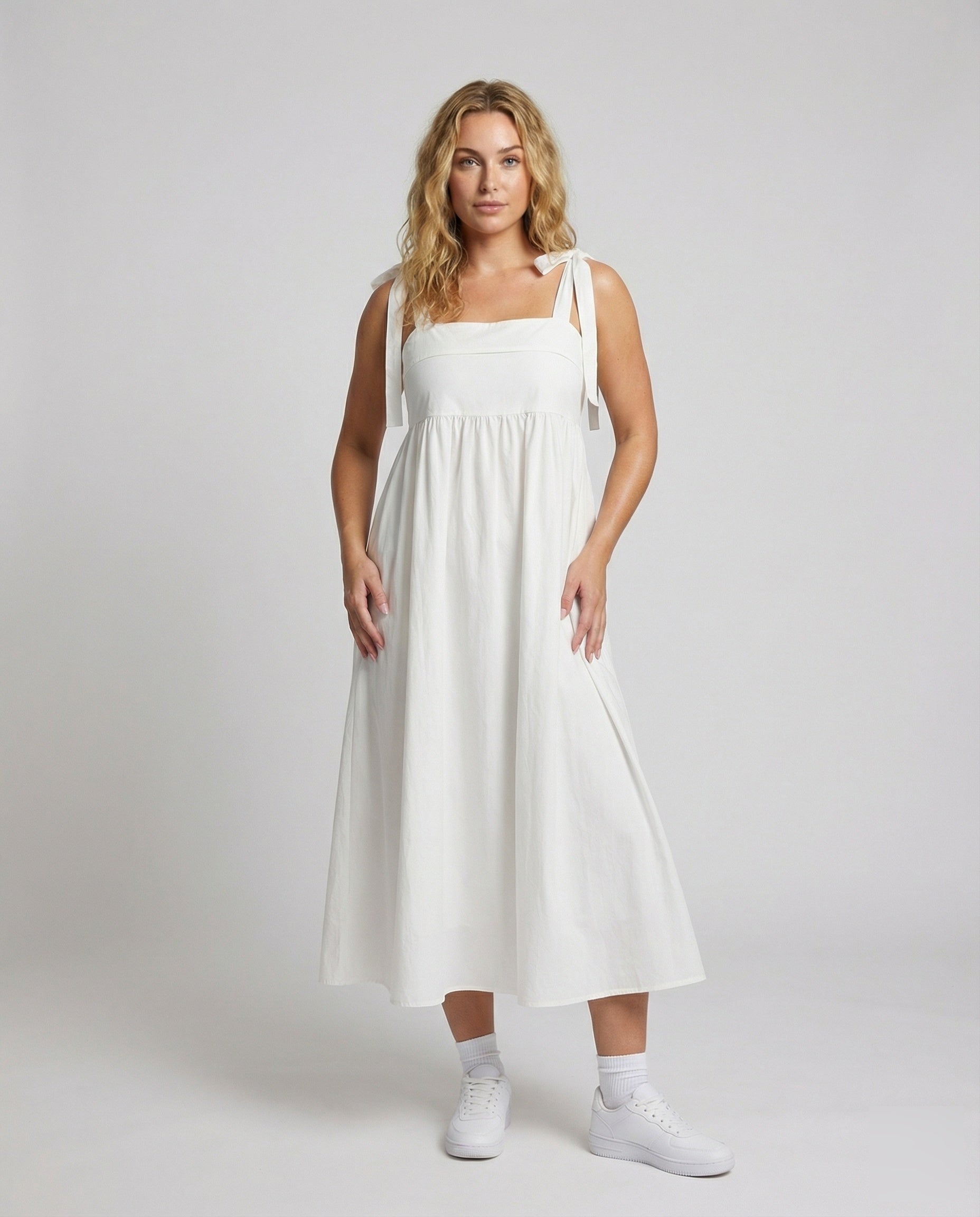 Abito Midi Donna Sottile con Spalline e Fiocchi - Brentozzi