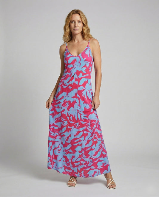 Abito Maxi Donna con Stampa Foglie Svasato - Brentozzi