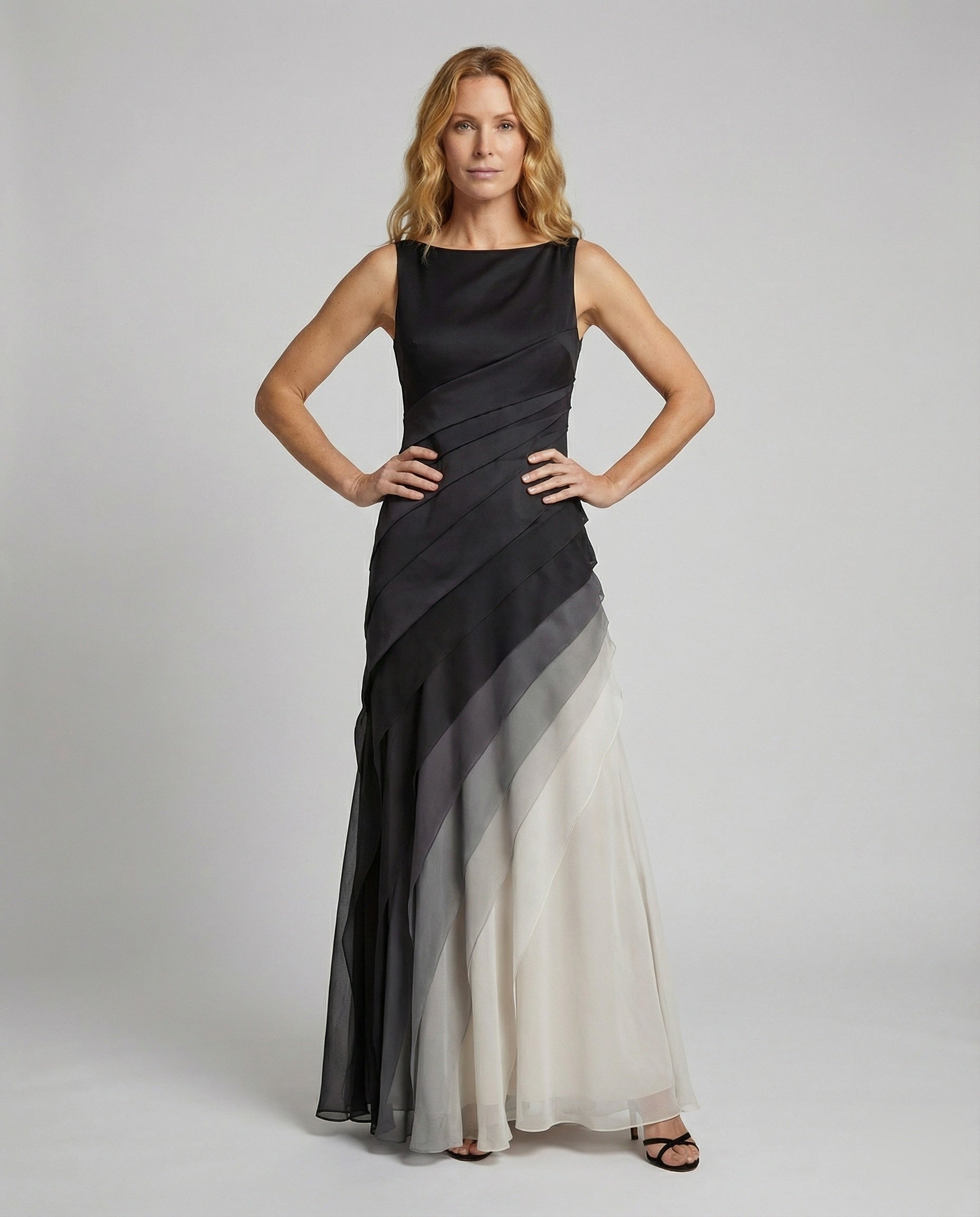 Abito da Sera Donna Multistrato con Sovragonna in Chiffon - Brentozzi