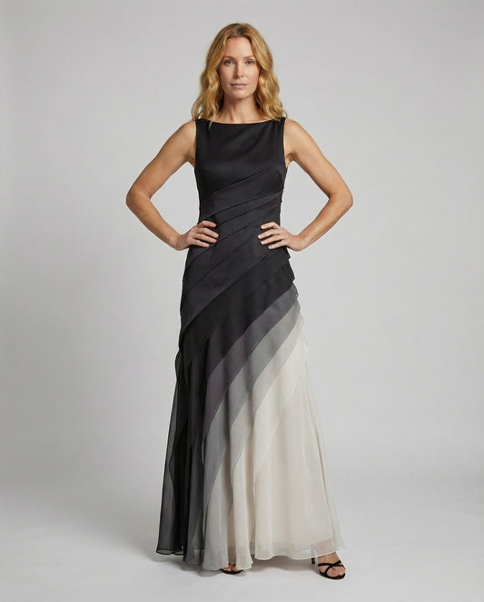 Abito da Sera Donna Multistrato con Sovragonna in Chiffon - Brentozzi