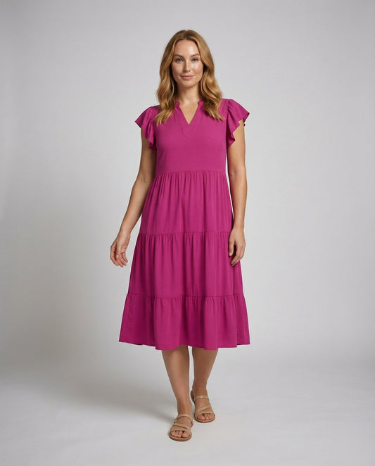 Abito Midi Donna a Balze con Tasche Laterali - Brentozzi