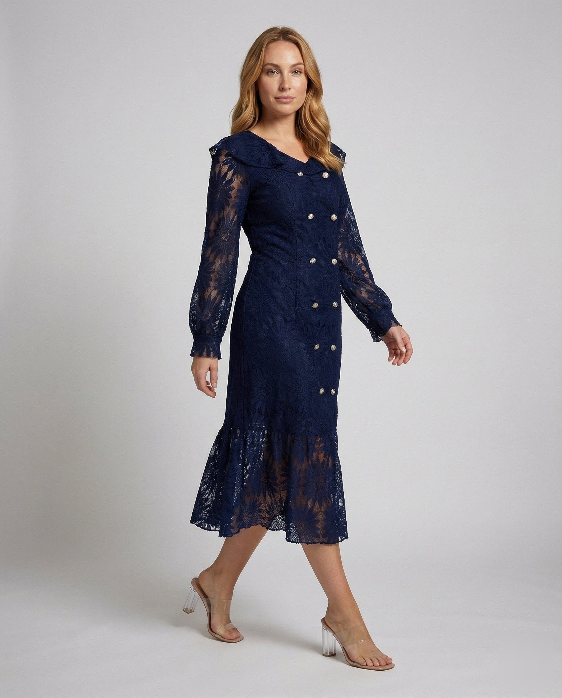 Abito Midi Donna con Maniche in Pizzo Ricamato - Brentozzi