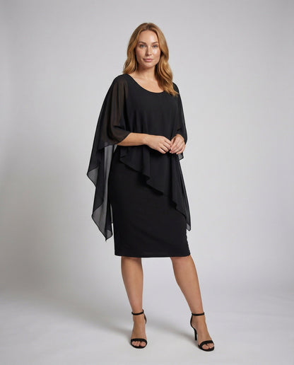 Abito Midi Donna con Cape in Chiffon Fluttuante - Brentozzi