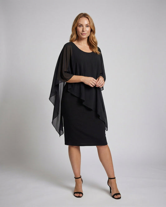 Abito Midi Donna con Cape in Chiffon Fluttuante - Brentozzi