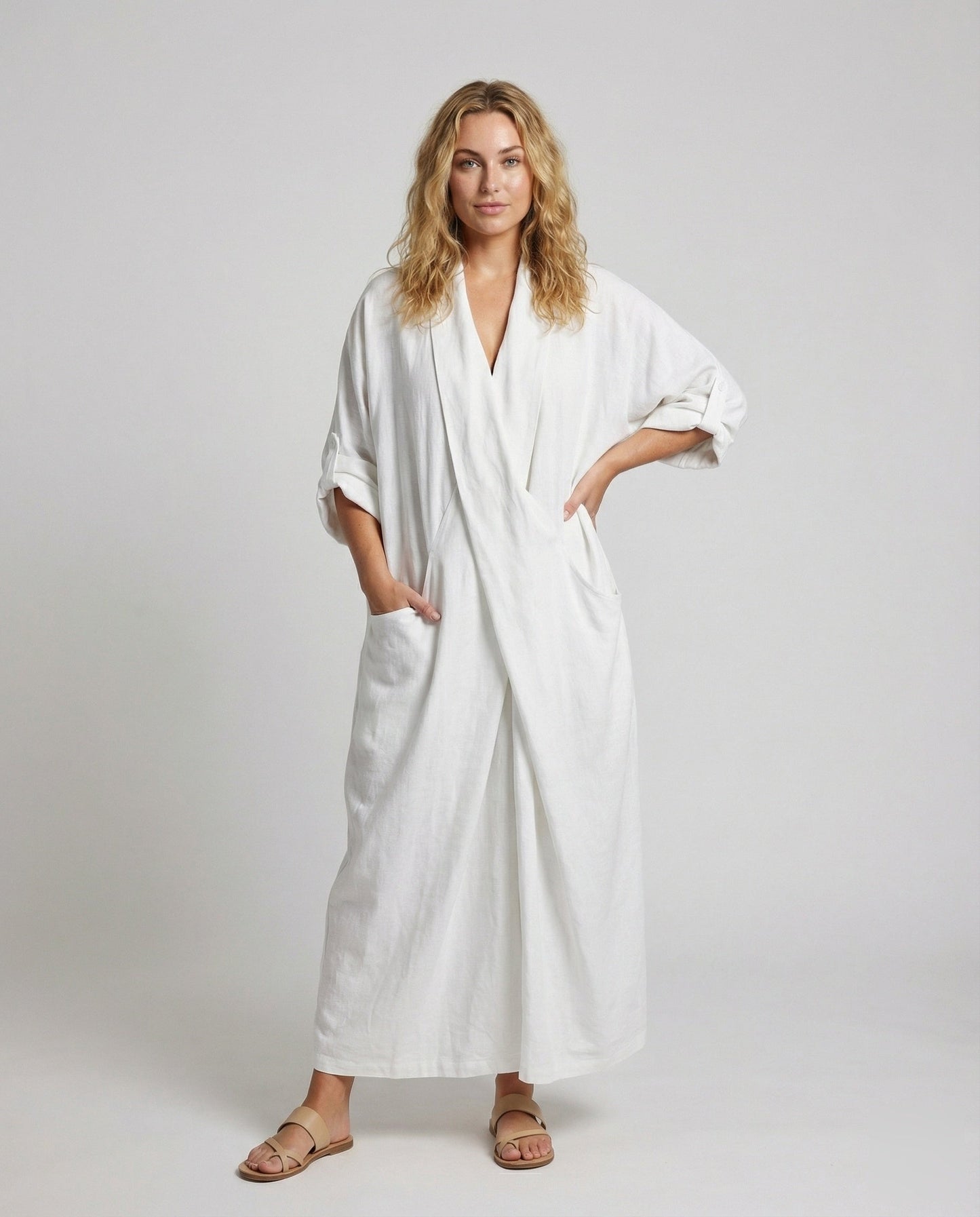 Abito Mantella Donna Lino Oversize Effetto Incrociato - Brentozzi