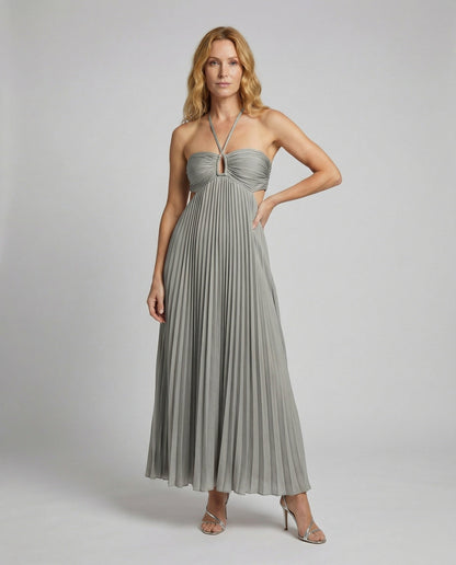 Abito Maxi Donna Plissé Lungo con Cut-Outs - Brentozzi