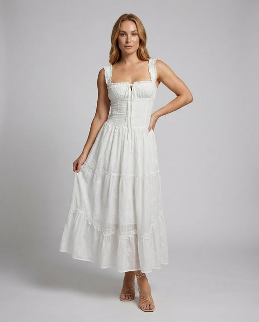 Abito Corsetto Donna Romantico Svasato con Gonna a Balze - Brentozzi
