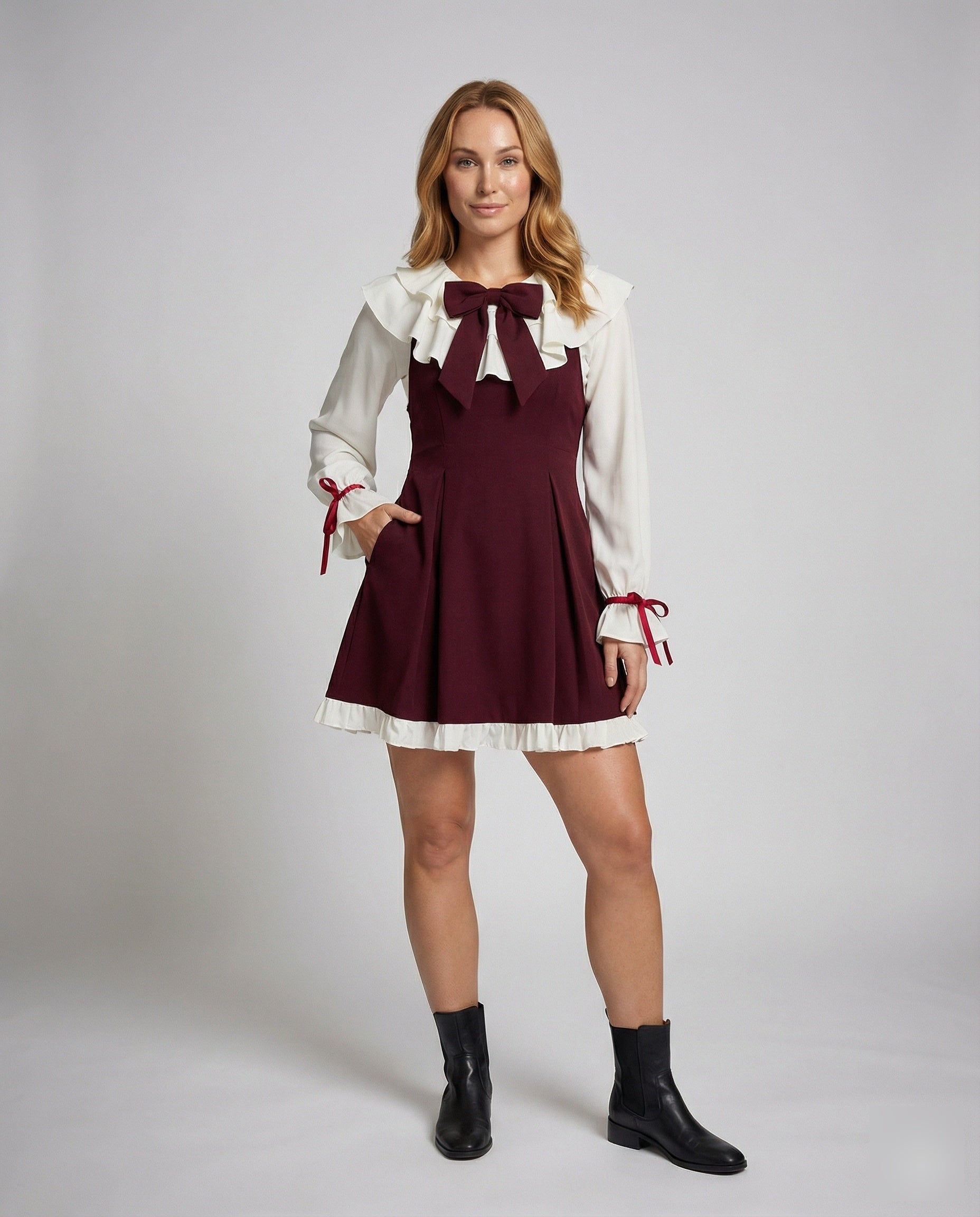 Abito Mini Donna Romantico Colletto Volant - Brentozzi
