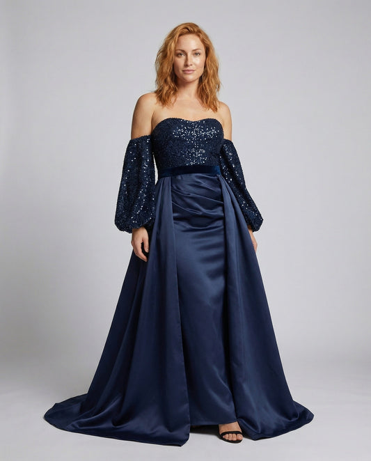 Abito Sera Donna Bustier Paillettes Spalle Scoperte - Brentozzi