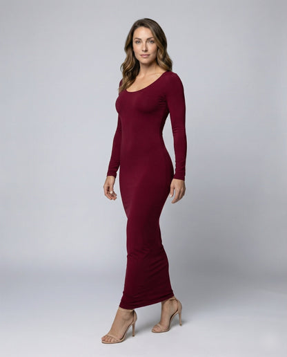 Abito lungo Donna in Jersey Elasticizzato Scollo Sagomato - Brentozzi