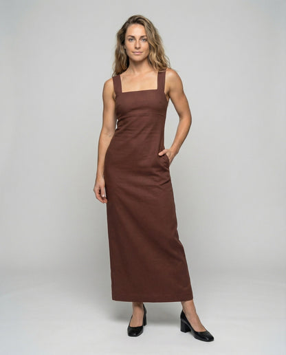 Abito Midi Donna Elasticizzato con Spalline Larghe - Brentozzi
