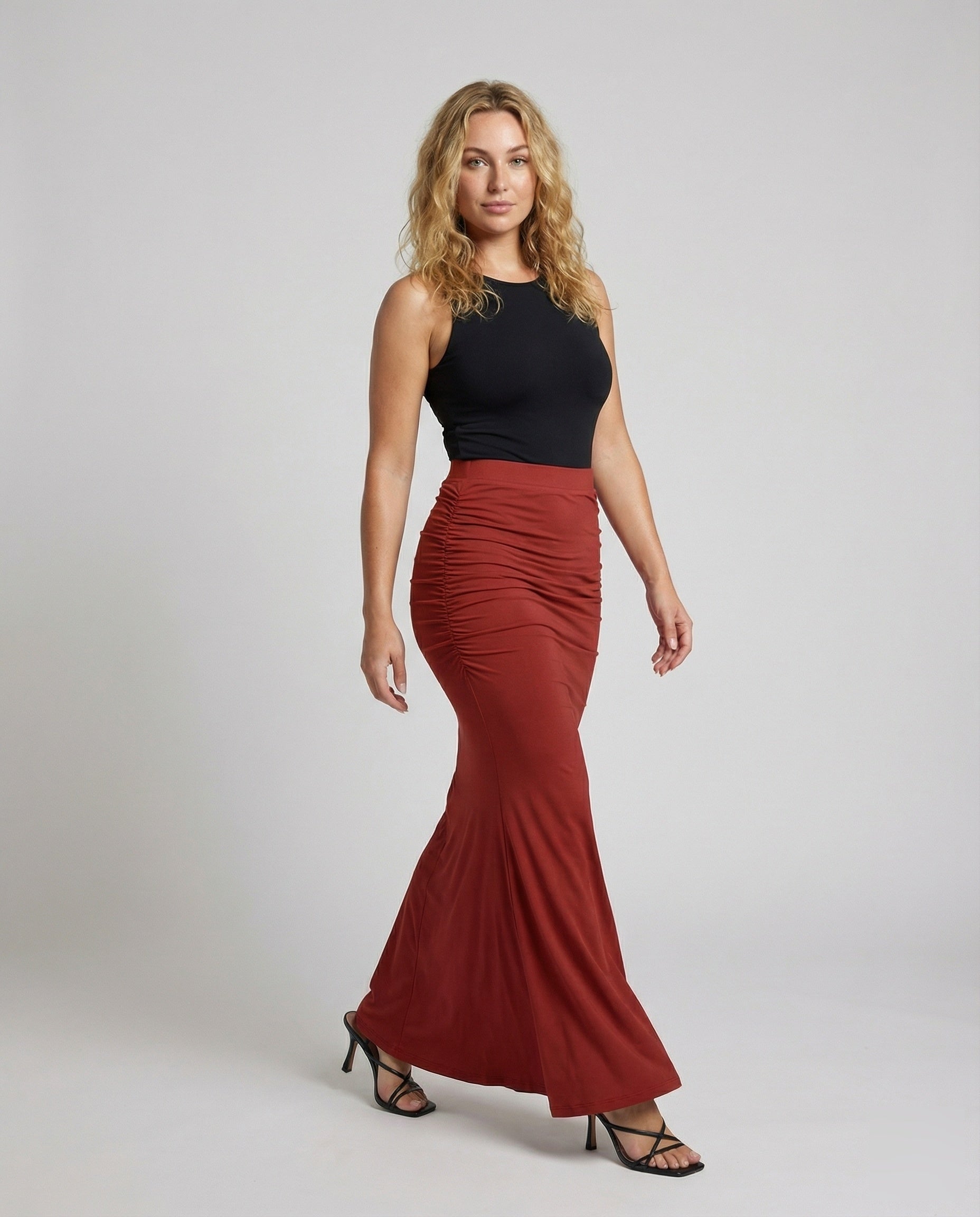 Gonna Maxidonna in Tessuto con Arricciatura Laterale Slim - Brentozzi
