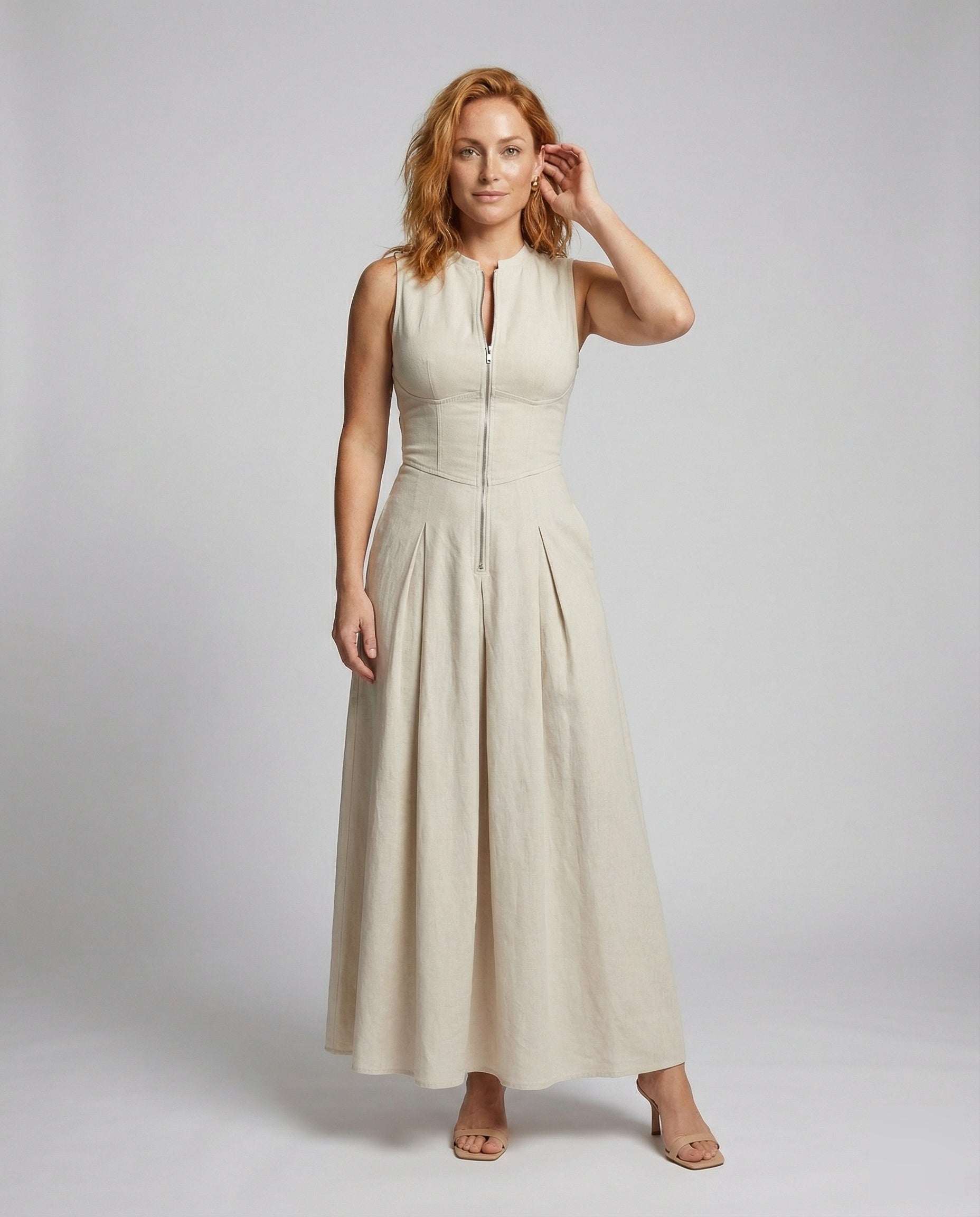 Abito Maxidress Donna in Tessuto con Zip Frontale Slim - Brentozzi
