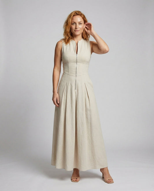 Abito Maxidress Donna in Tessuto con Zip Frontale Slim - Brentozzi