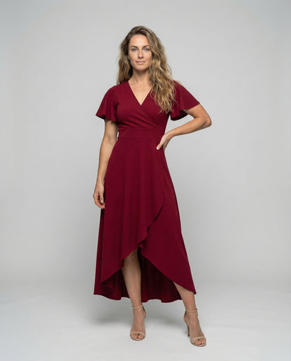 Abito Midi Donna Scollo a V con Volant Frontale - Brentozzi