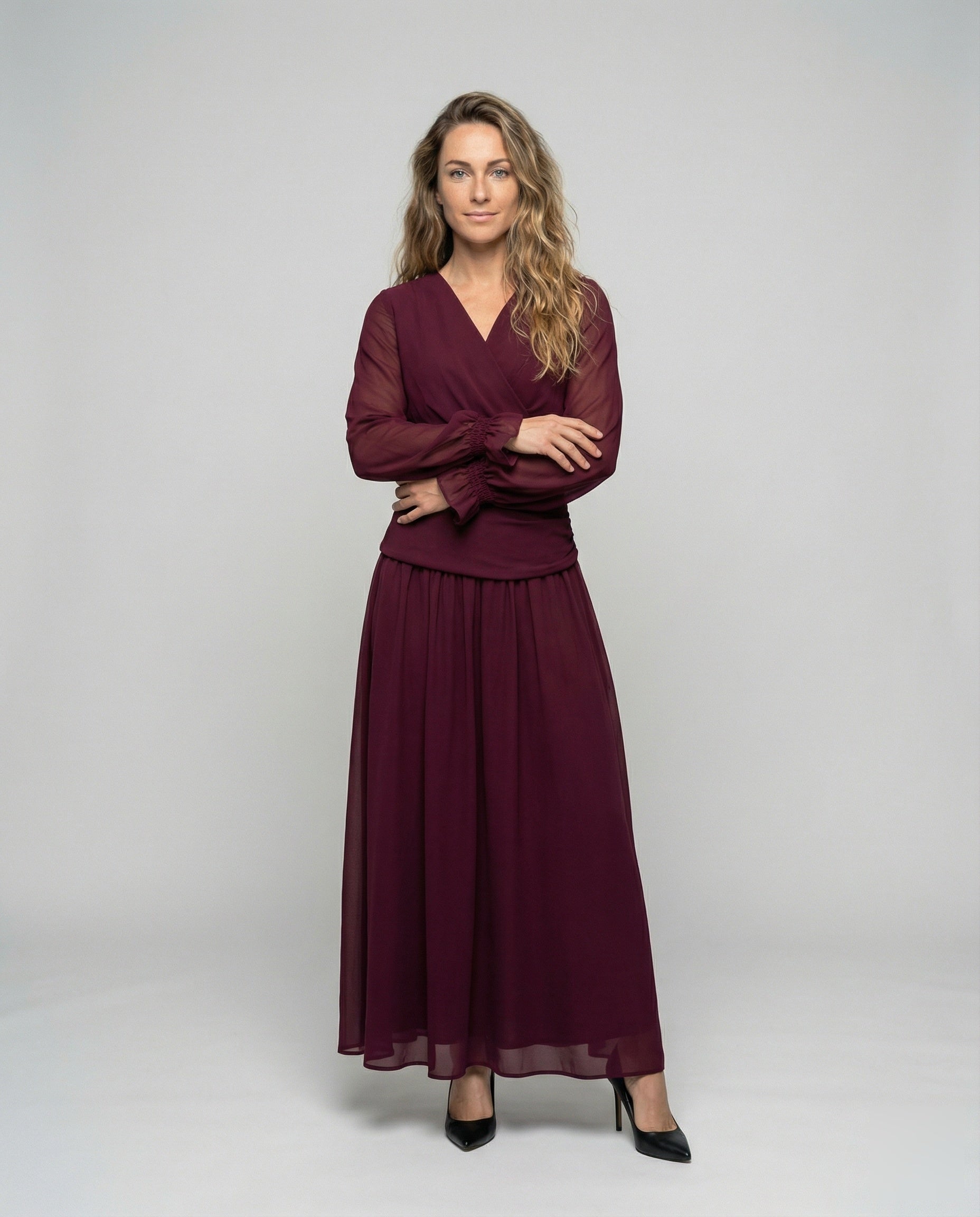 Abito Maxidress Donna a Portafoglio con Volant alle Maniche - Brentozzi