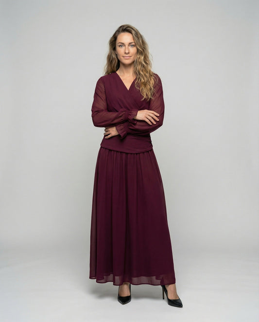 Abito Maxidress Donna a Portafoglio con Volant alle Maniche - Brentozzi