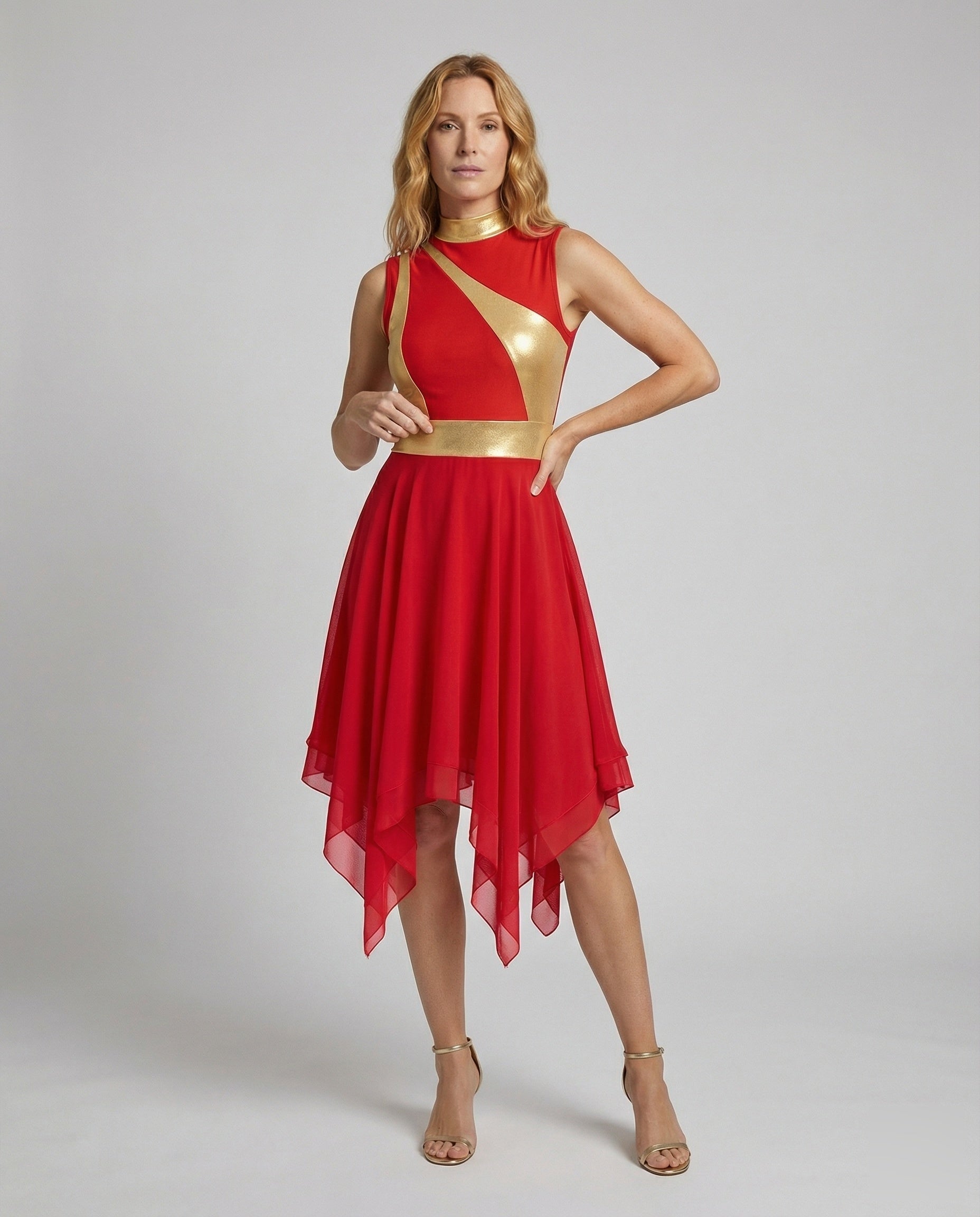 Abito Sera Donna in Chiffon Senza Maniche con Gonna Asimmetrica - Brentozzi