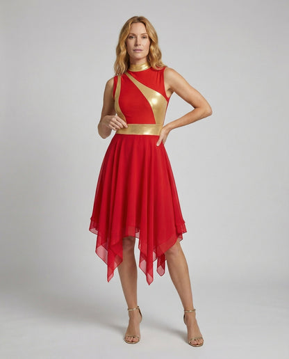 Abito Sera Donna in Chiffon Senza Maniche con Gonna Asimmetrica - Brentozzi