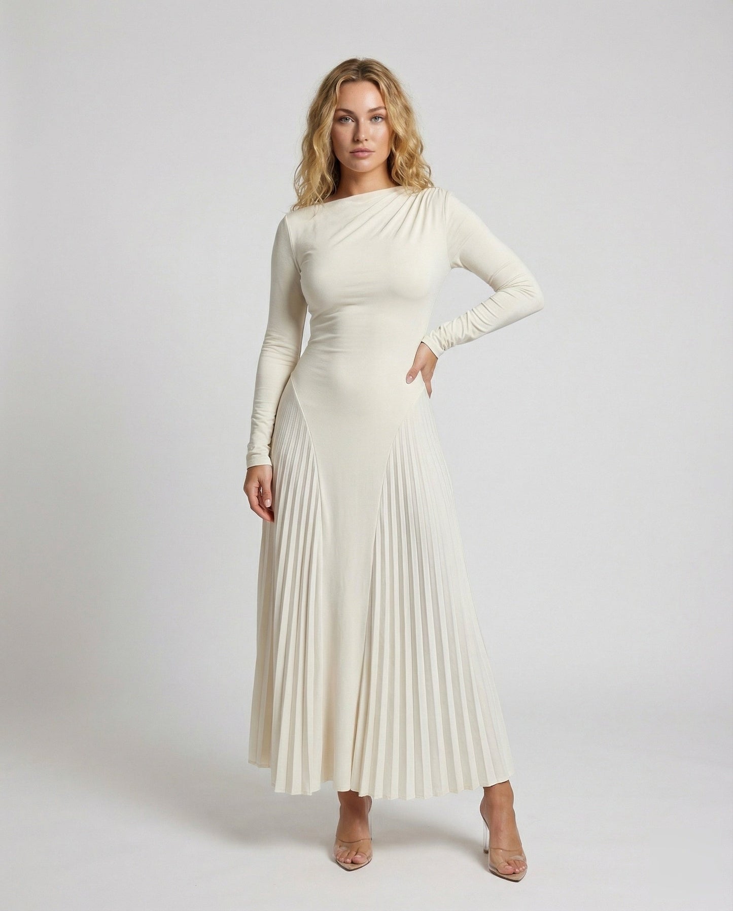 Abito Maxi Donna Elegante con Pannelli Plissettati - Brentozzi