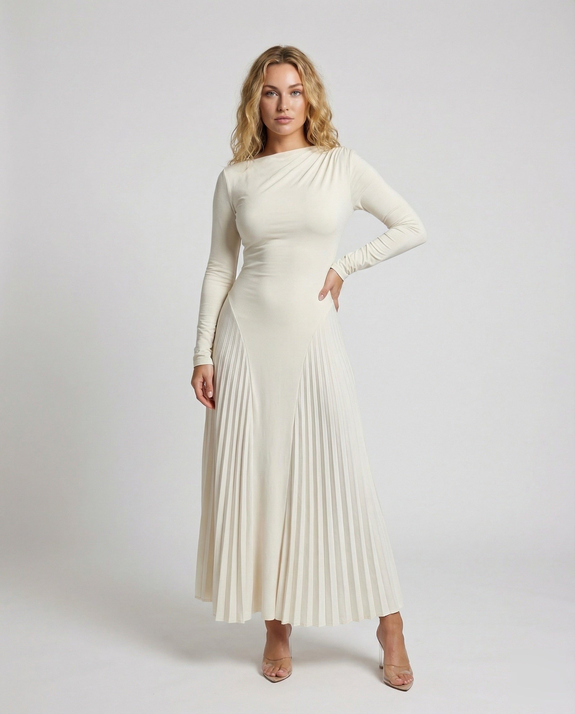 Abito Maxi Donna Elegante con Pannelli Plissettati - Brentozzi