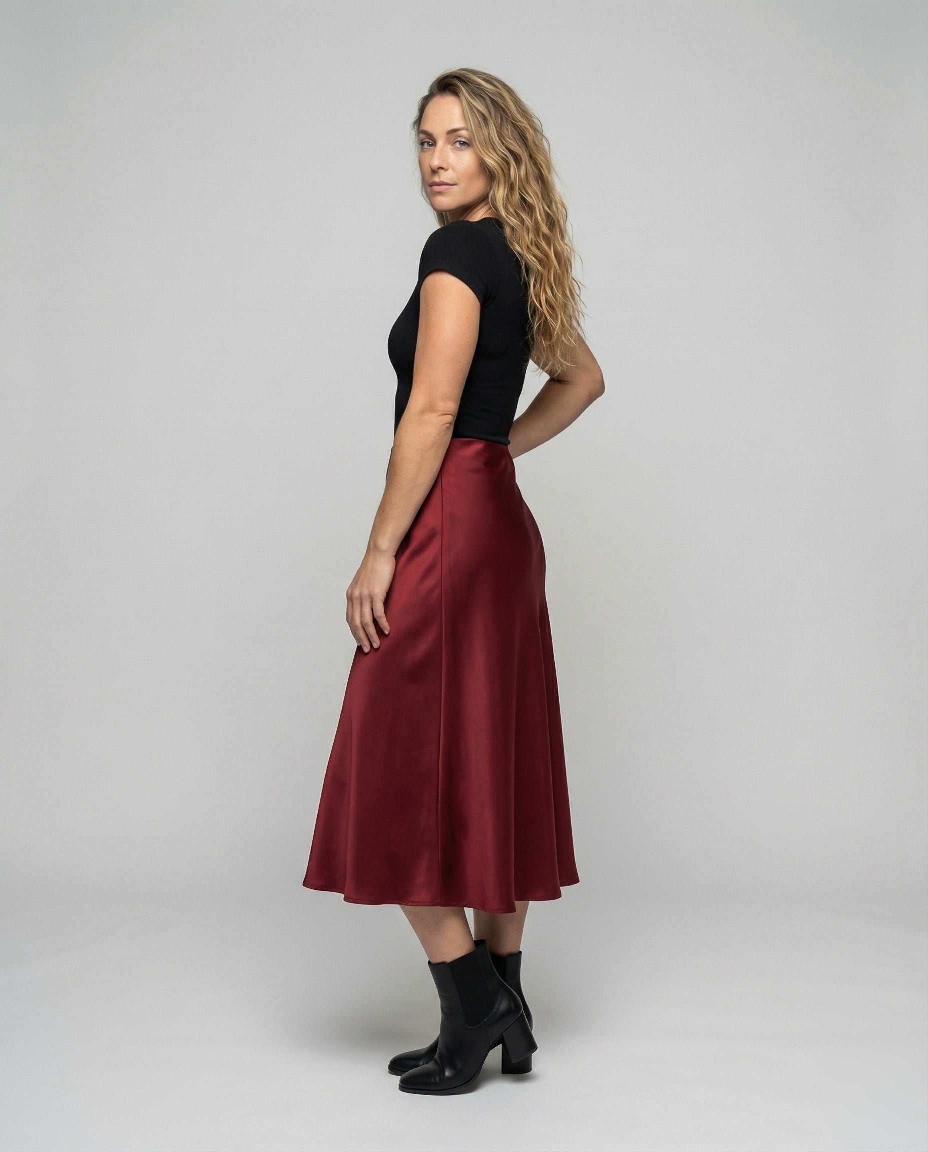 Gonna Midi Donna in Satin Fluido Linea A - Brentozzi